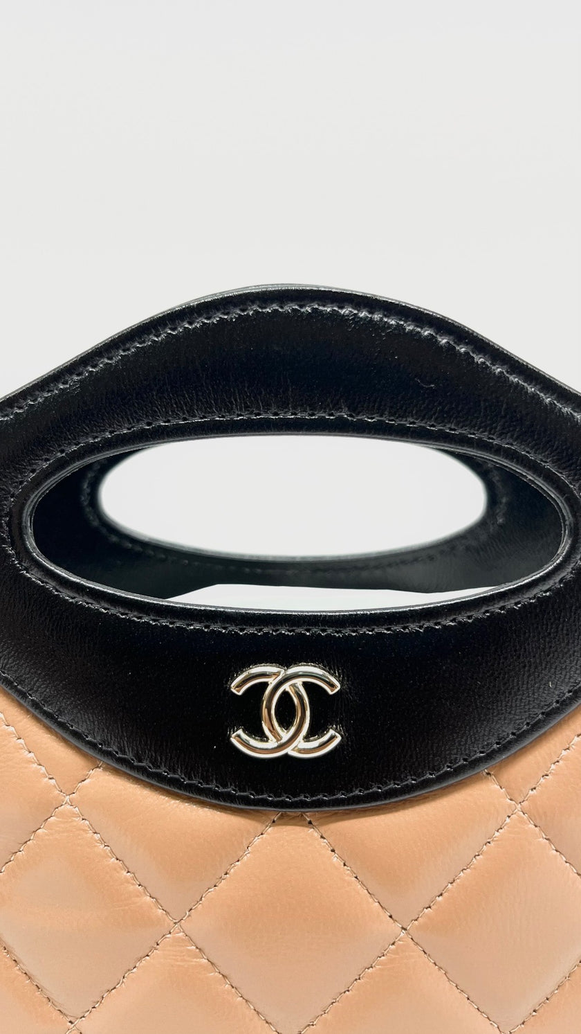 Like New. Chanel 31 Nano Calfskin Beige/ Black GHW. H9XUA13G|11387