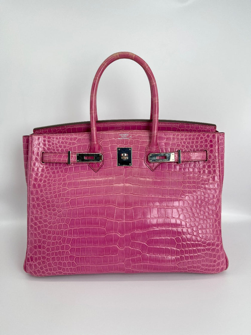 Preowned. Hermes Birkin 35 Crocodile Rose Tyrien. M 49|3545