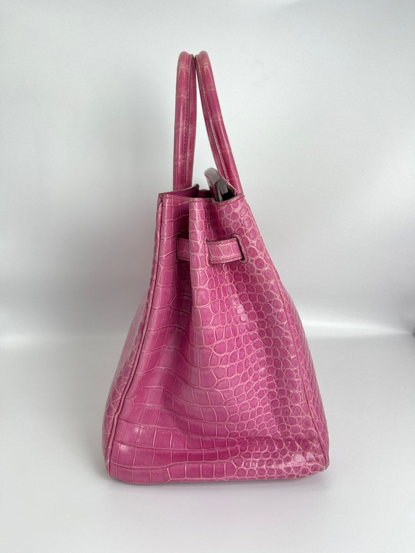 Preowned. Hermes Birkin 35 Crocodile Rose Tyrien. M 49|3546