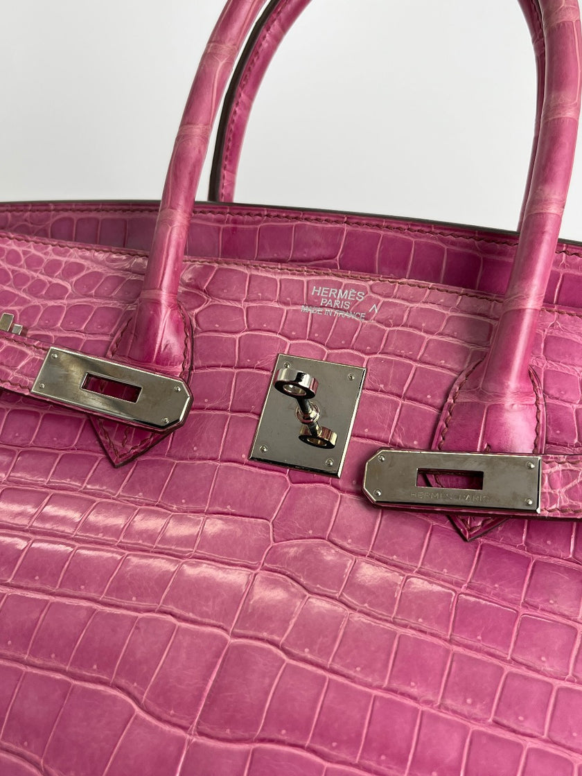 Preowned. Hermes Birkin 35 Crocodile Rose Tyrien. M 49|3550