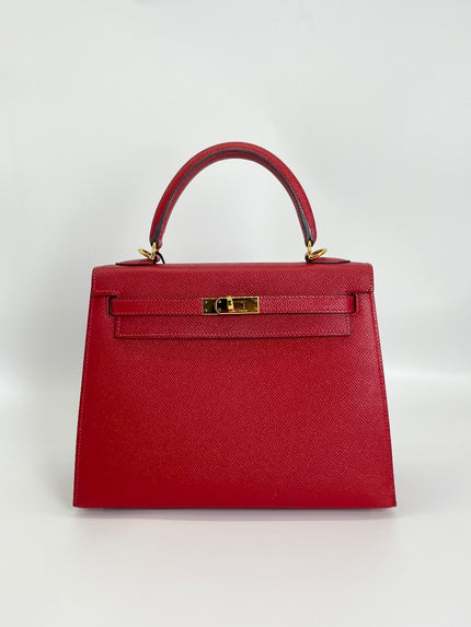 Preowned. Hermes Kelly 25 Rouge Casaque. THT009GD|3629