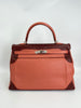 Preowned. Hermes Kelly 35 Ghillies Bicolor Rose Texas Rouge H. P48L|3641