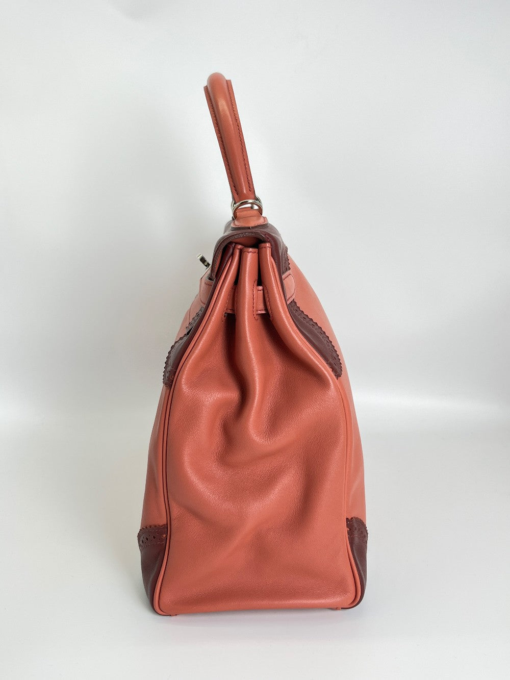 Preowned. Hermes Kelly 35 Ghillies Bicolor Rose Texas Rouge H. P48L|3642