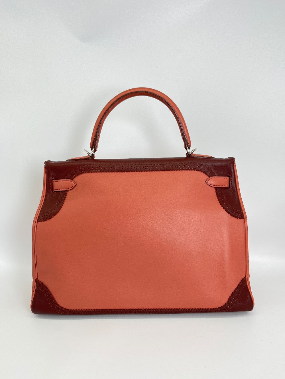 Preowned. Hermes Kelly 35 Ghillies Bicolor Rose Texas Rouge H. P48L|3643