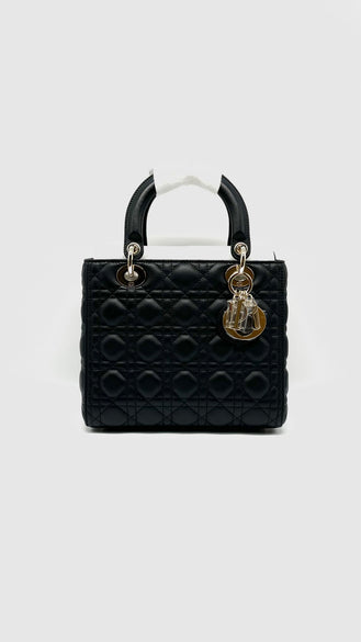Like New. Lady Dior Medium Black Cannage Lambskin SHW. 29MA1205|14331
