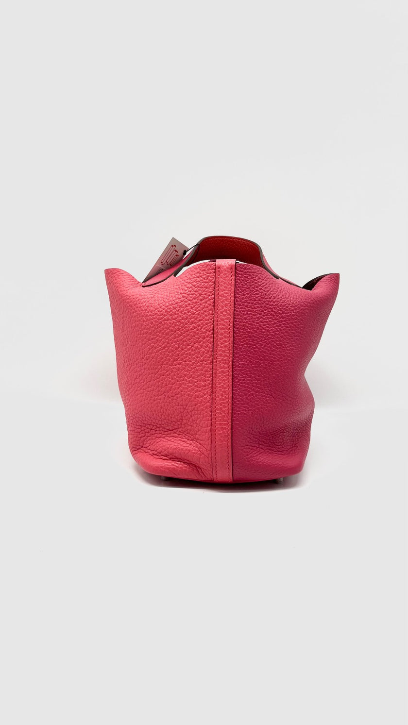 Preowned. Hermes Picotin 18 Tricolor Rose Extreme/Rouge De Coeur/Rose Mexico Togo PHW. YAM007UH|14297