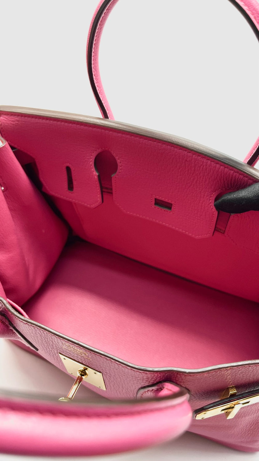 Preowned. Hermes Birkin 30 Rose Tyrien Chevre GHW. N40|13666