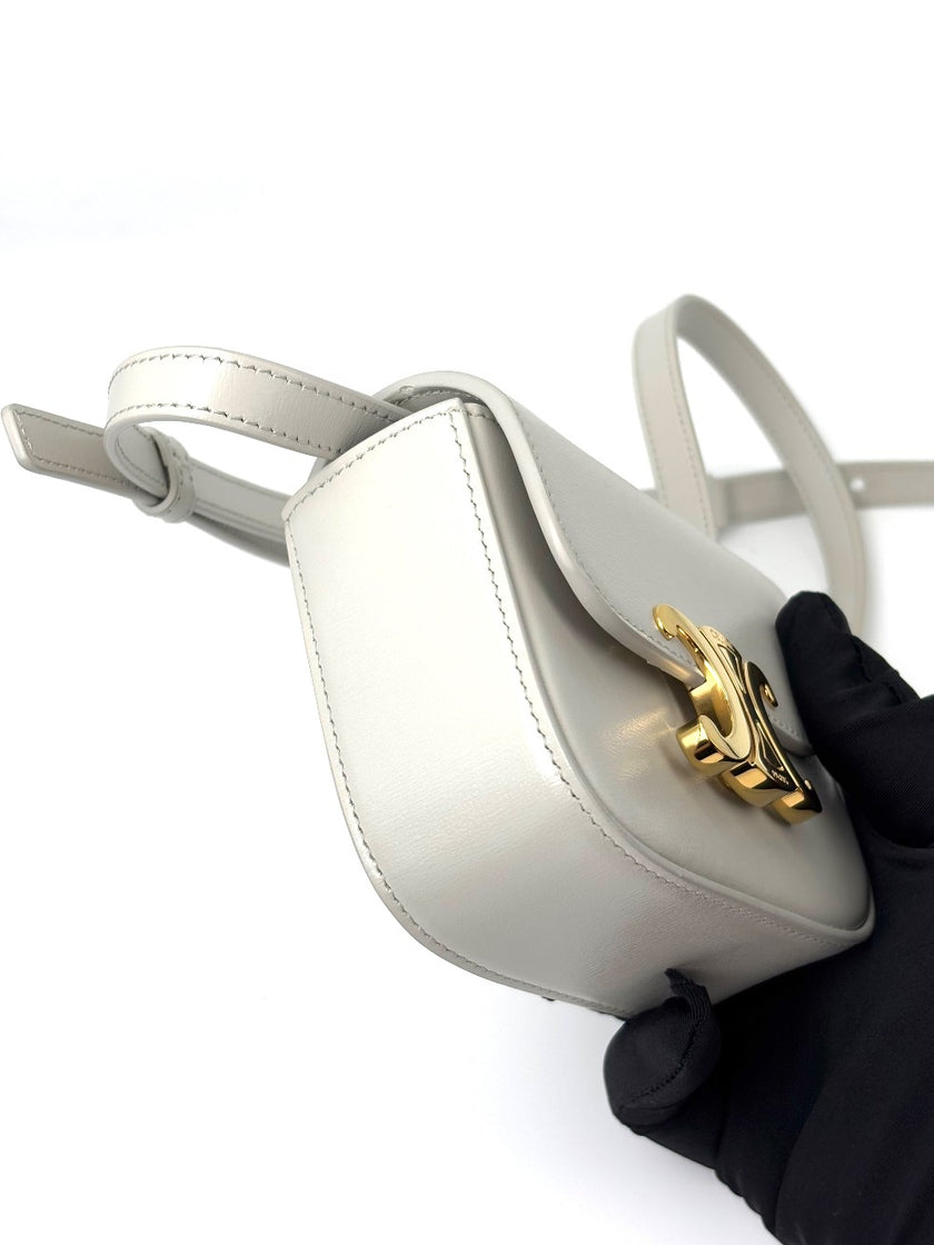 Like New. Celine Claude Mini Triomphe White|6581