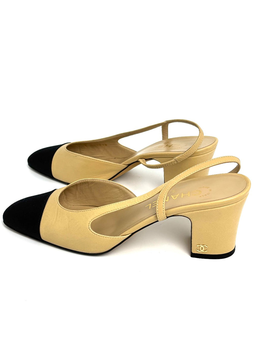 [SALE] Preowned. Chanel Sling Back Beige. 39|11113