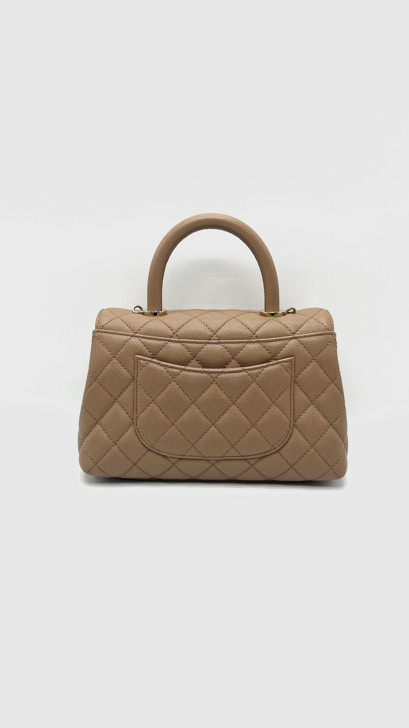 Brand New. Chanel Coco Handle Small Dark Beige Caviar GHW. A6GN5C11|16610