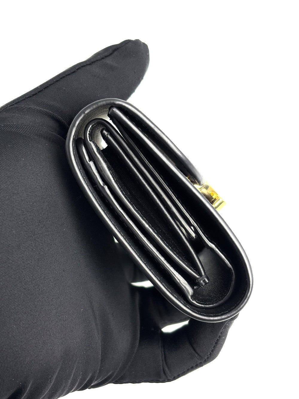 Preowned. Celine Triomphe Flap Black Wallet|12554