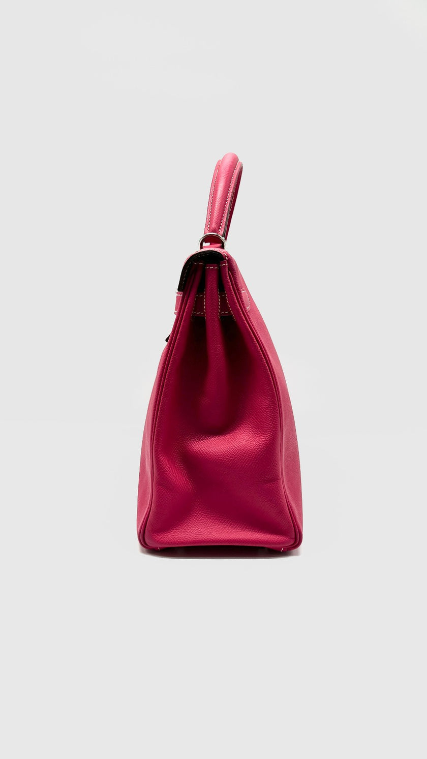 Preowned. Hermes Kelly 32 Bicolor Candy Collection Rose Tyrien/Tosca Epsom PHW. O84.S|11284