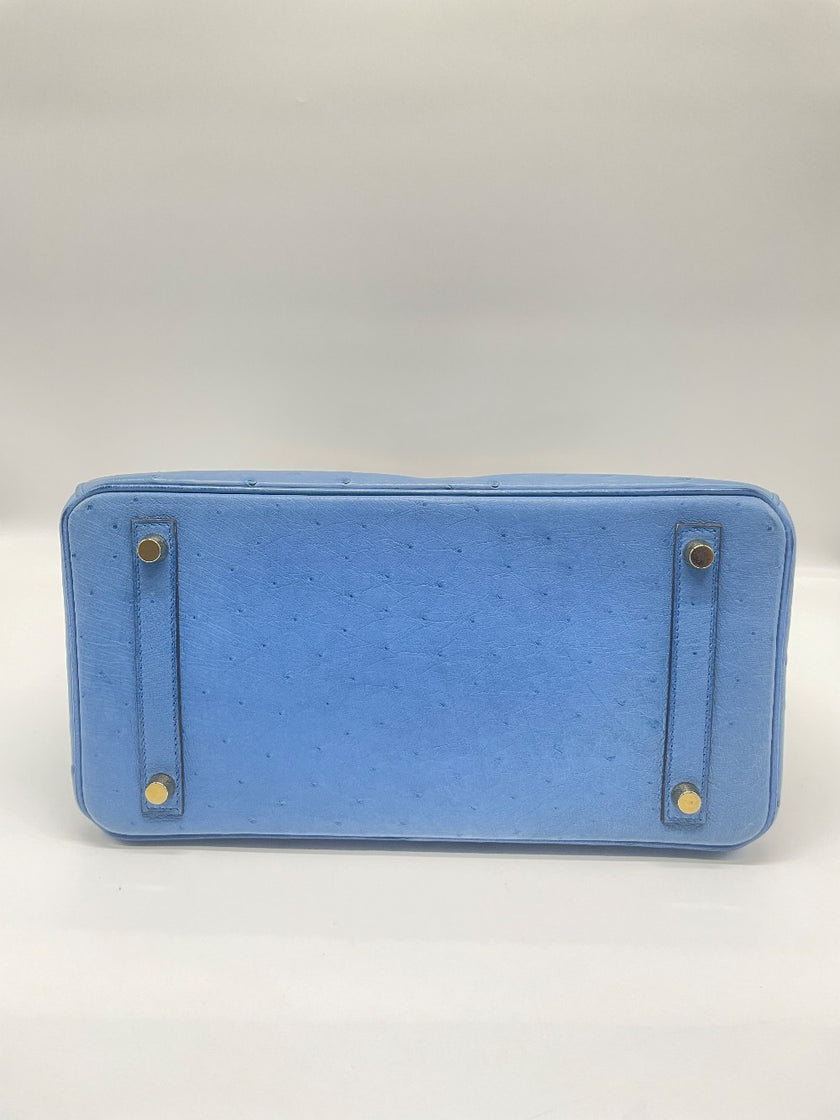Preowned. Hermes Birkin 30 Blue Mykonos Ostrich GHW. DSA278CA|13194