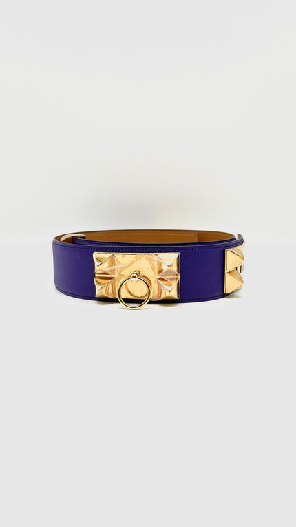 Preowned. Hermes Medor Belt Ultraviolet Epsom GHW 90. QHS|9947