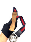 Preowned. Gucci Interlocking Buckle Belt Blue/Red. 85cm|16982