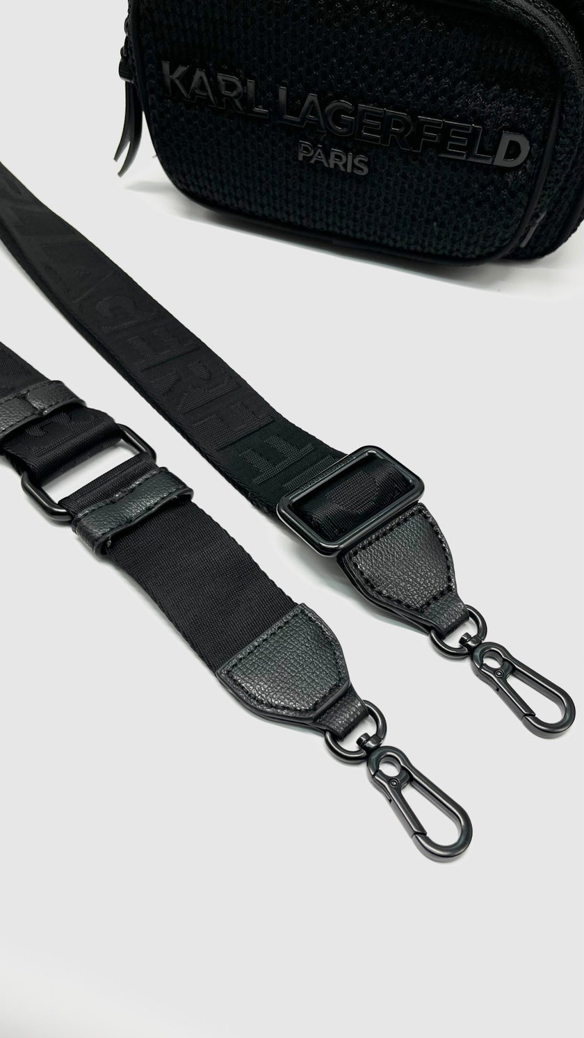 Brand New. Karl Lagerfeld Paris Voyage Knit Belt Black Bag|12016