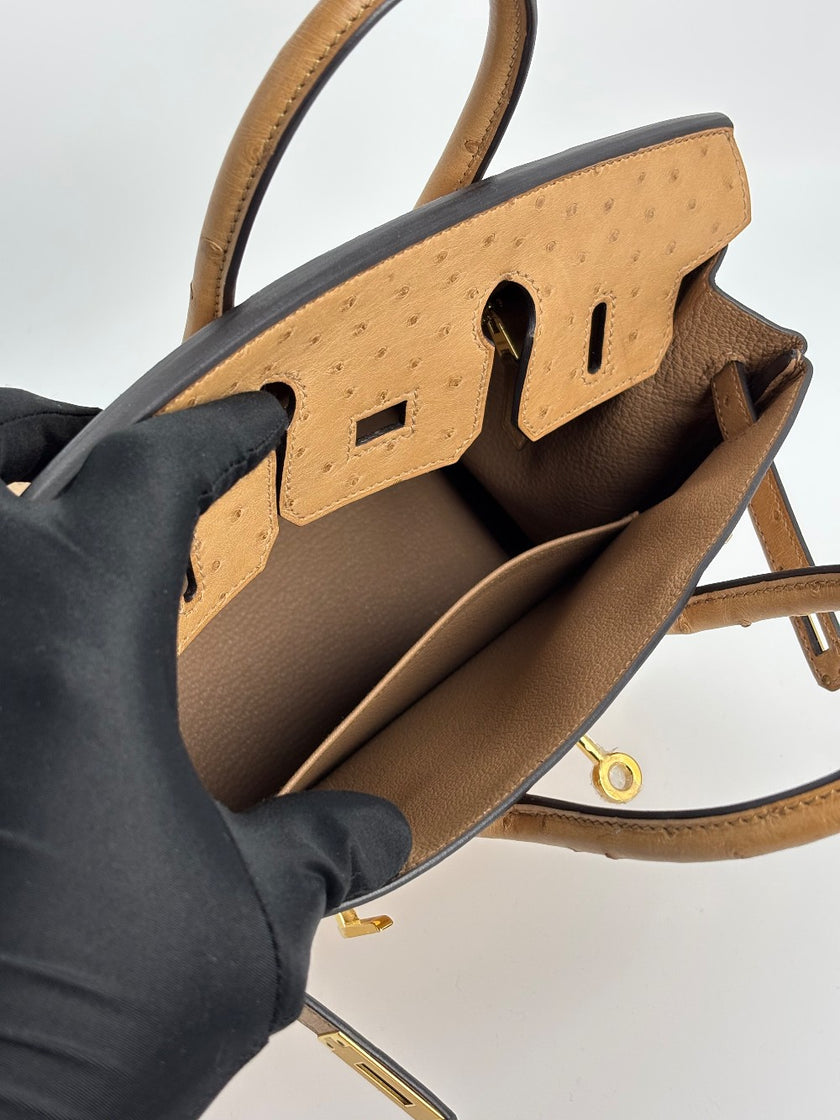 Preowned. Hermes Birkin 25 Chai Ostrich GHW. UIM074BK|3346