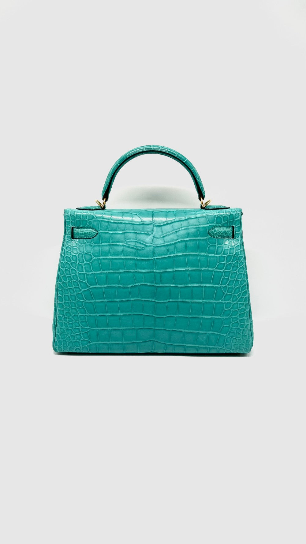 Like New. Hermes Kelly 32 Blue Lagoon Missippiensis Alligator GHW. API125MZ|15261