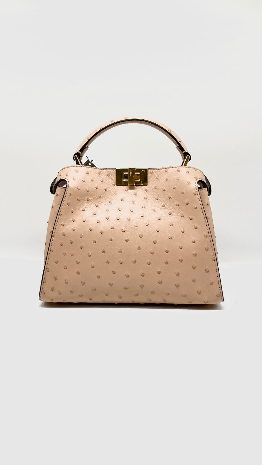 Brand New. Fendi Peekaboo Small Ostrich Pink|7842