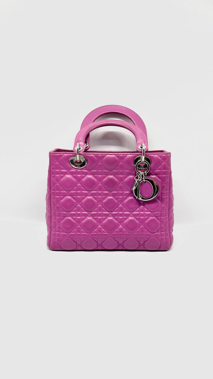 Preowned. Dior Lady Dior Medium Cannage Magenta Pink SHW. 08 MA 0122|11994