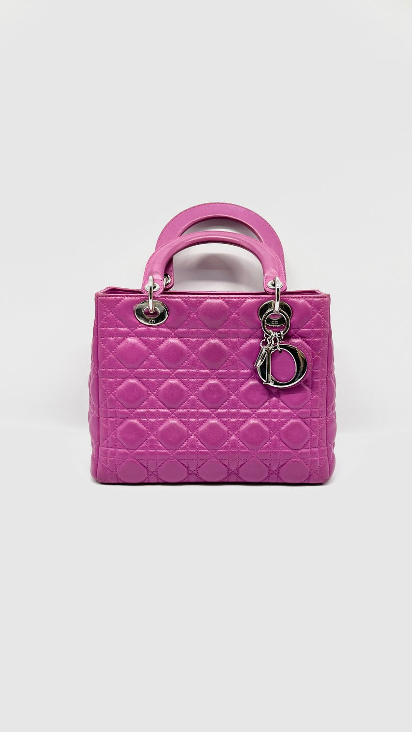 Preowned. Dior Lady Dior Medium Cannage Magenta Pink SHW. 08 MA 0122|11994