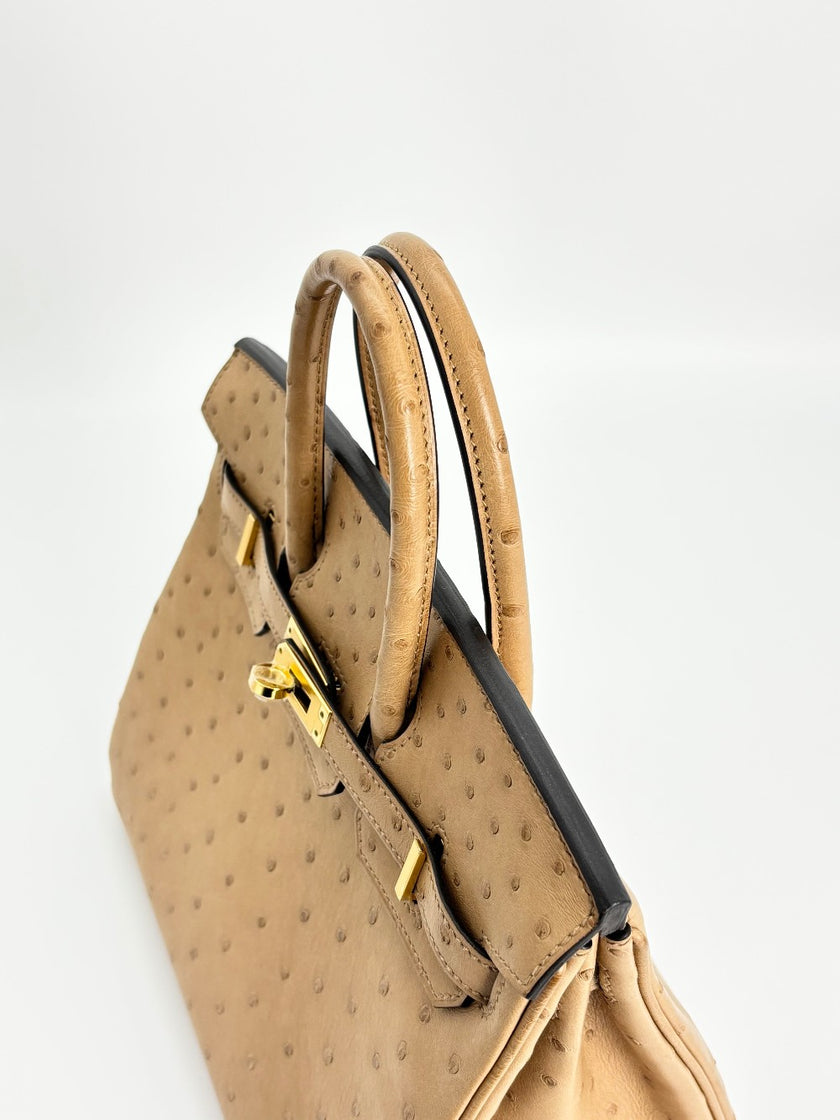 Preowned. Hermes Birkin 25 Chai Ostrich GHW. UIM074BK|3344