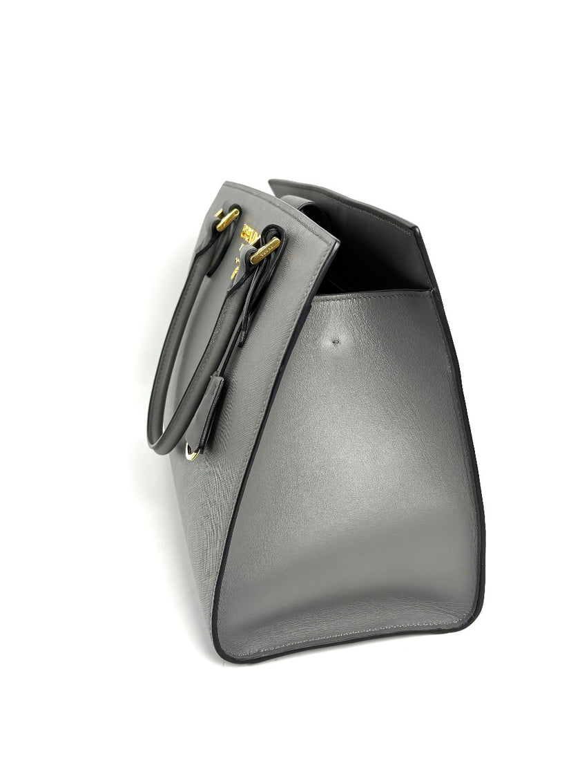 Like New. Prada Argilla Two Way Saffiano Gray. 158D|12354