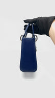 Preowned. Lady dior Mini Lizard Blue With Silver Stone Crystal SHW. 02MA0189|16624
