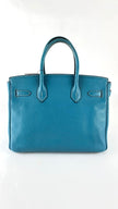 Preowned. Hermes Birkin 30 Blue Jean Togo PHW. Square K39C|4766