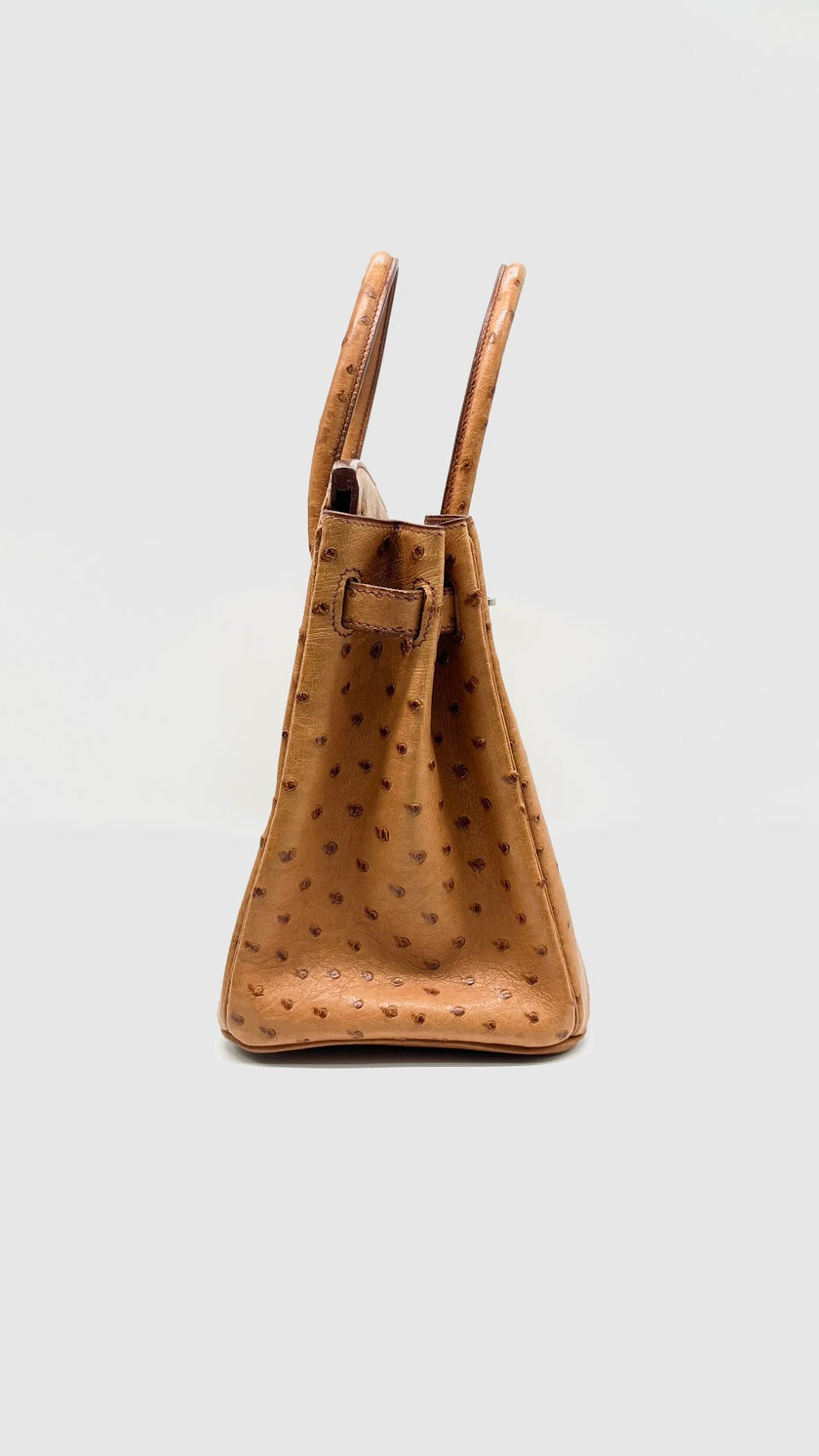 Preowned. Hermes Birkin 30 Ostrich Cognac PHW. J Square K19|11186