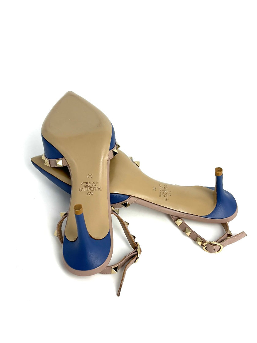 Brand New. Valentino Slingback Kitten Heel Blue. 38|8425