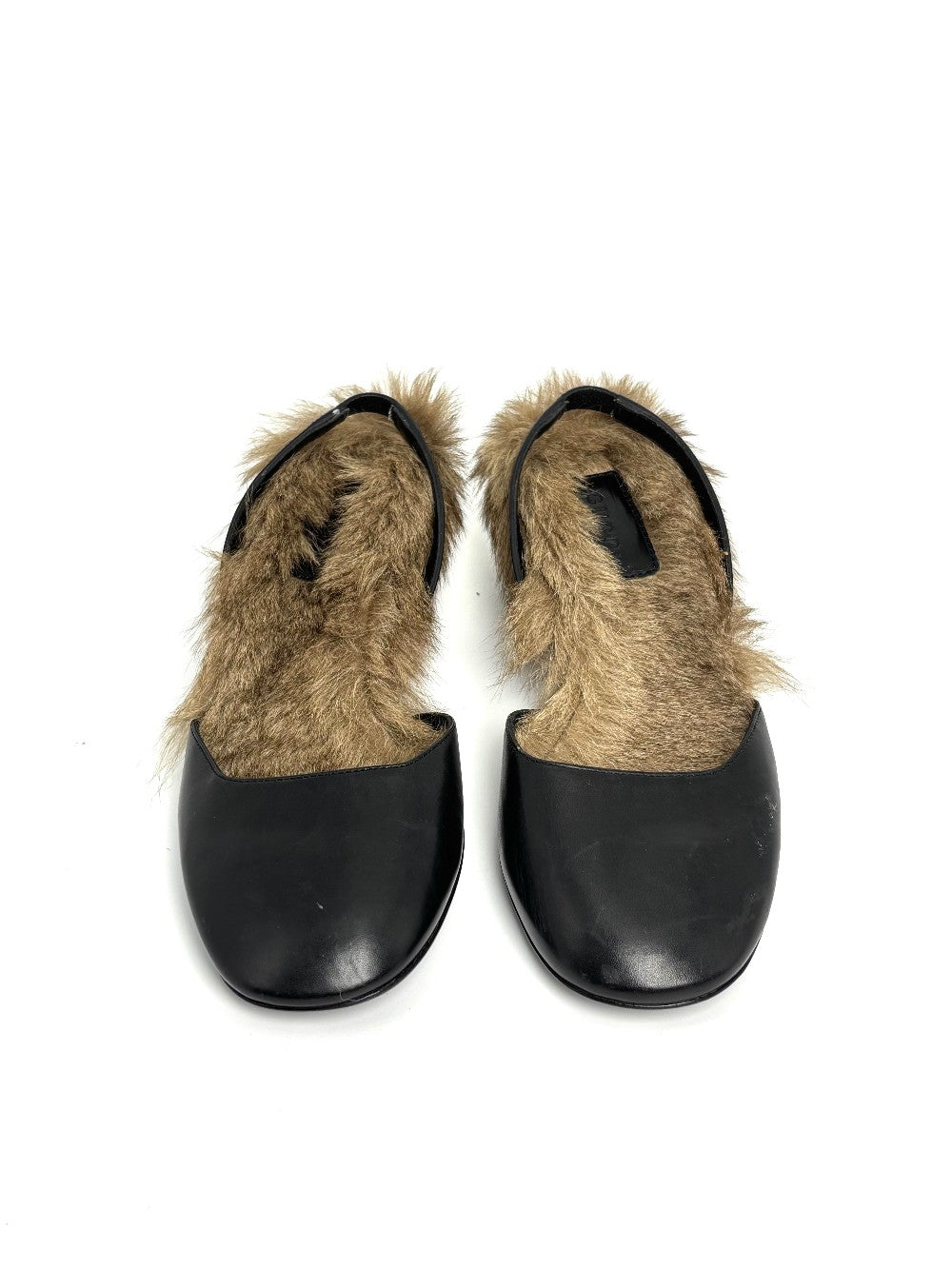 Like New. Gucci Slingback Fur Black. 34.5|10699