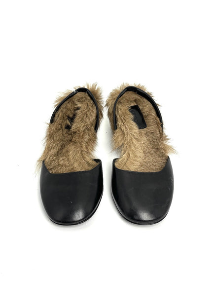 Like New. Gucci Slingback Fur Black. 34.5|10699