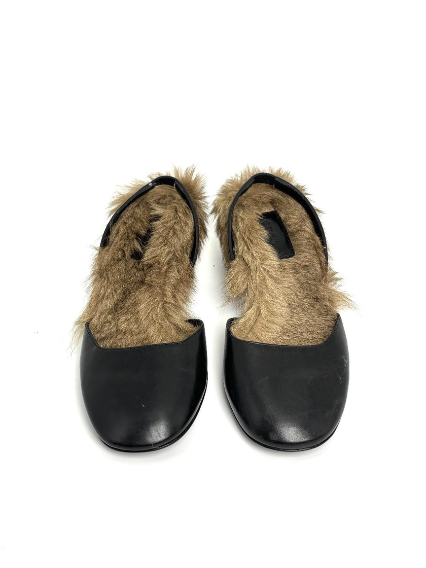 Like New. Gucci Slingback Fur Black. 34.5|10699
