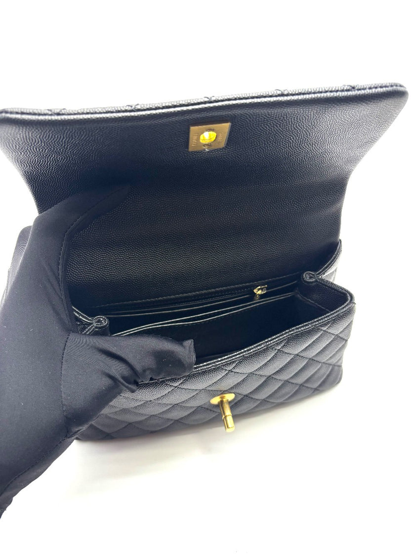 Preowned. Chanel Coco Handle Small Black Caviar Pink Python Handle. 26837080|17110