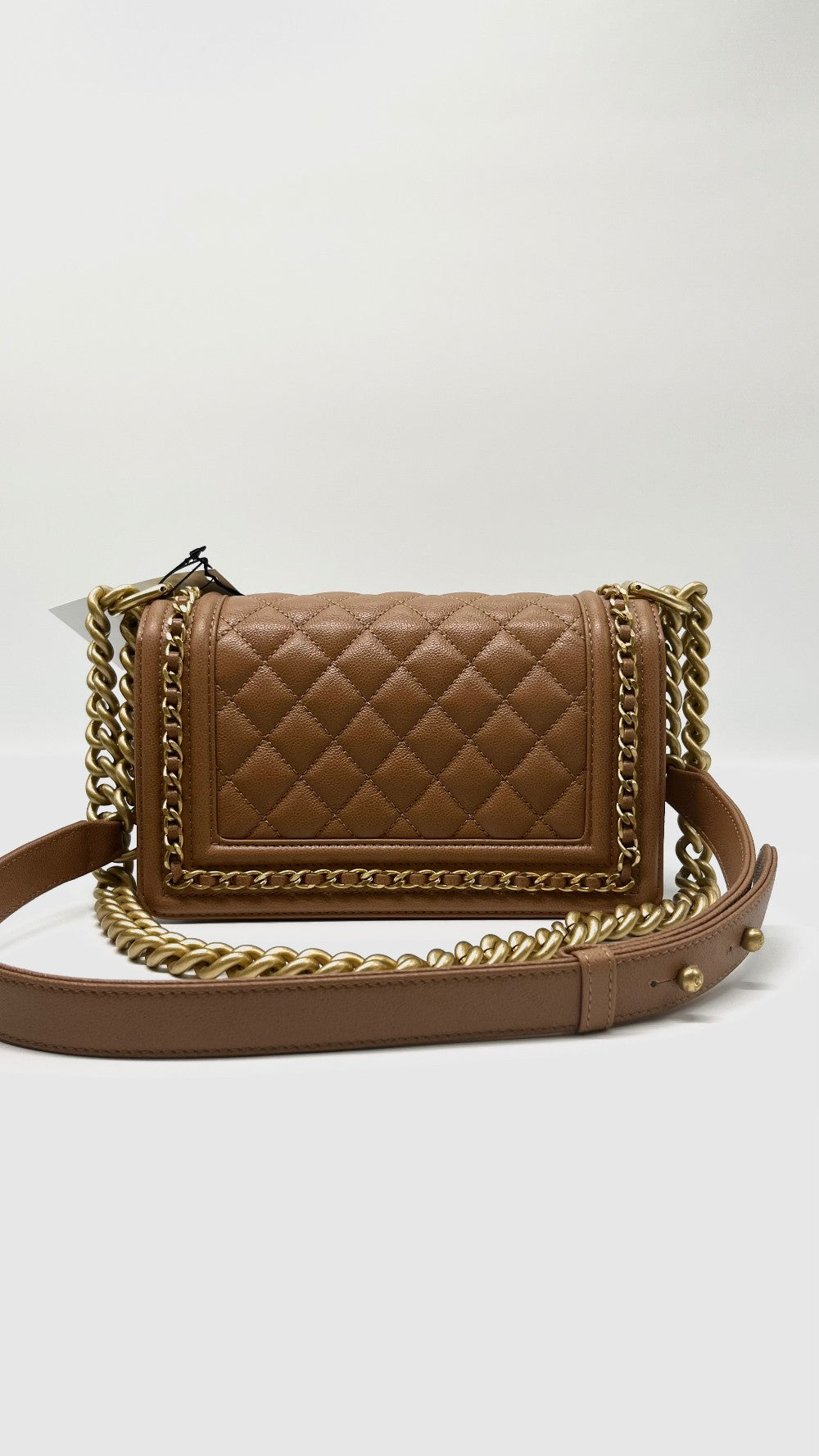 Brand New. Chanel Leboy Small Enchained Dark Beige Caviar GHW. E3K6C2JL|6549