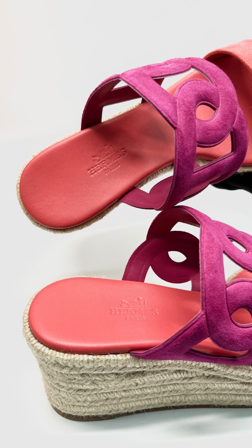 Brand New. Hermes Ithea 30 Pink Espadrille Wedge. 37|10538