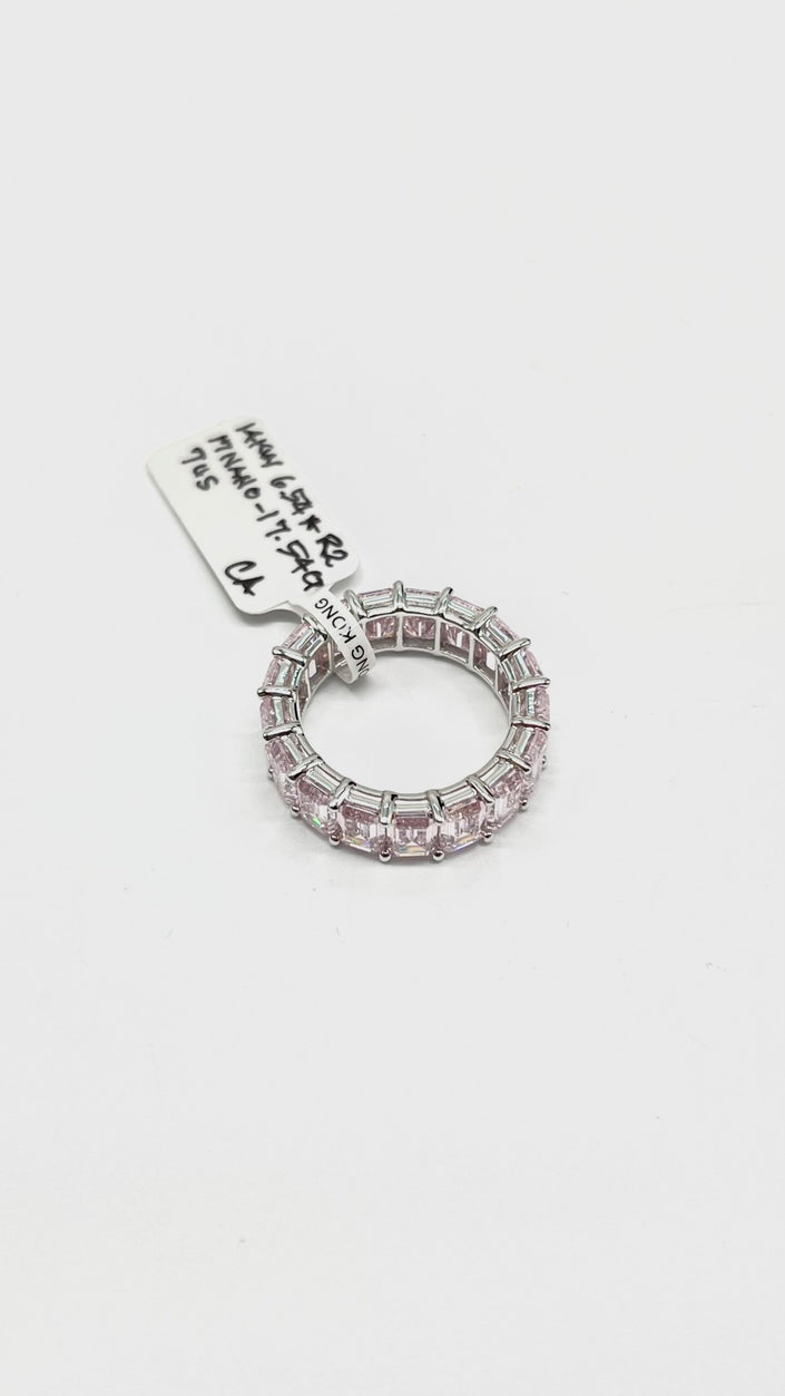 Brand New. HK Setting Eternity Nano Pink Emerald Cut Ring 14K WG|13498