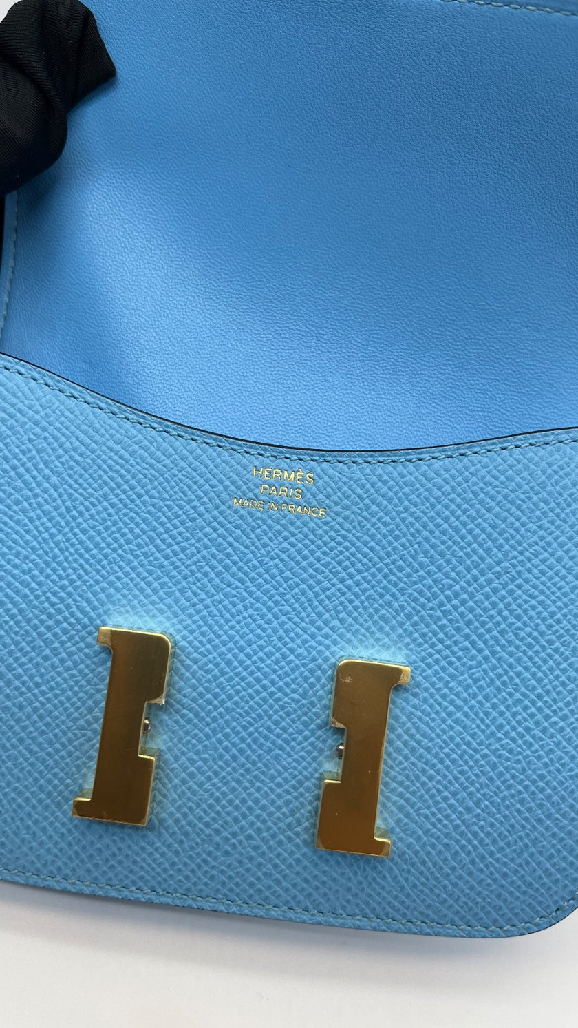 Brand New.Hermes Constance Slim Wallet Celeste GHW. BTY007BD|5402