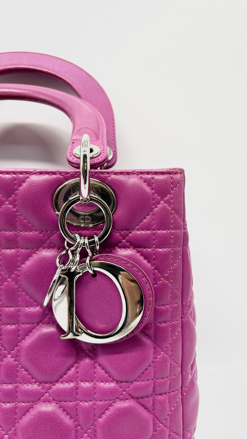 Preowned. Dior Lady Dior Medium Cannage Magenta Pink SHW. 08 MA 0122|11996