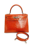 Preowned. Hermes Kelly 28 Alligator Orange. H02509|3429