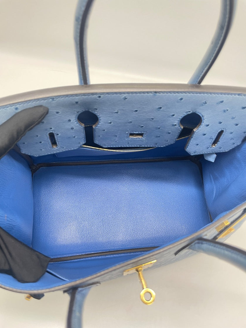 Preowned. Hermes Birkin 30 Blue Mykonos Ostrich GHW. DSA278CA|13196