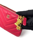 Like New. Chanel Zip Coinpurse Chevron Pink|6672