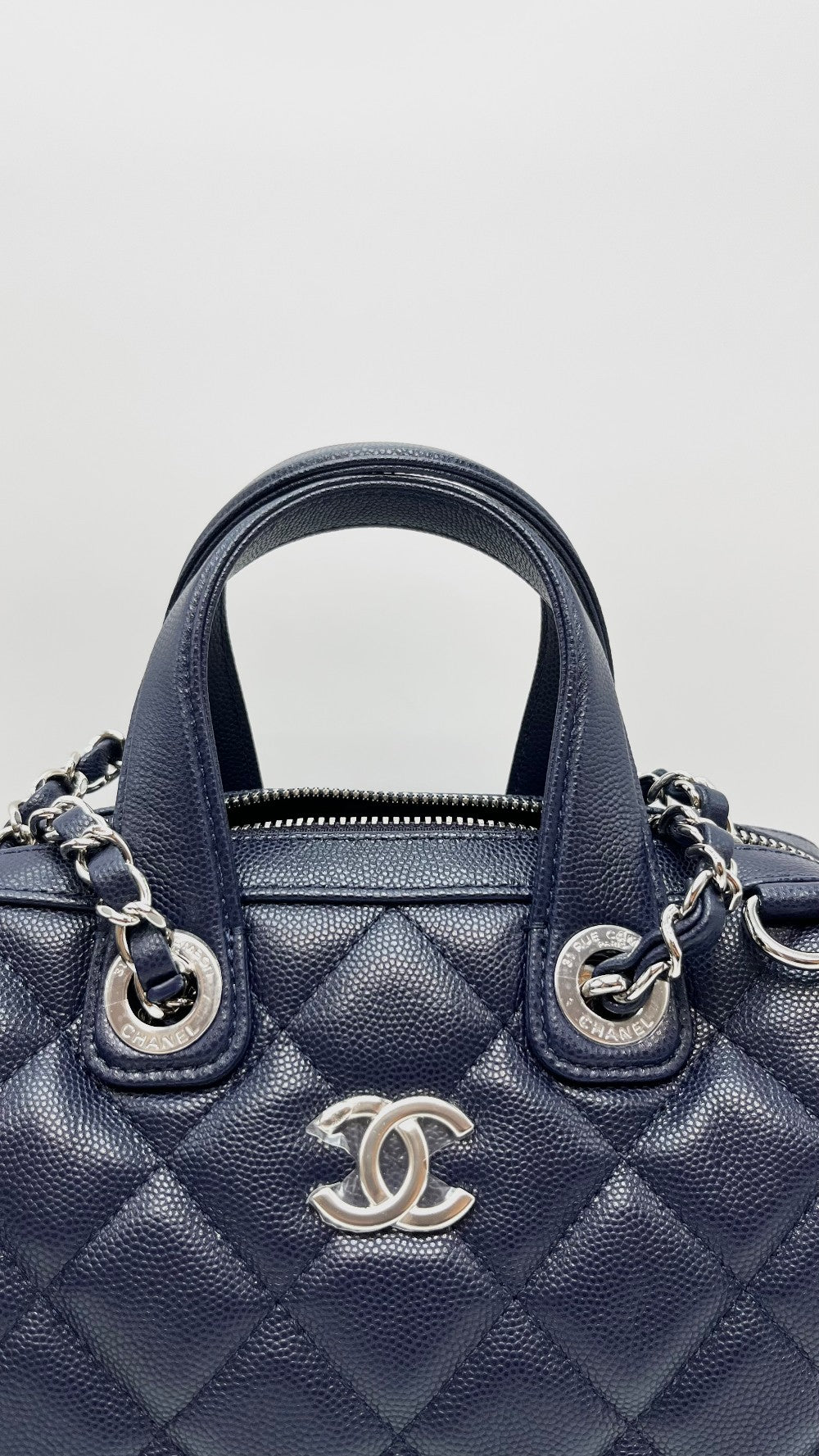 Brand New. Chanel 25 Bowler Caviar Blue SHW. C1PA750L|16536