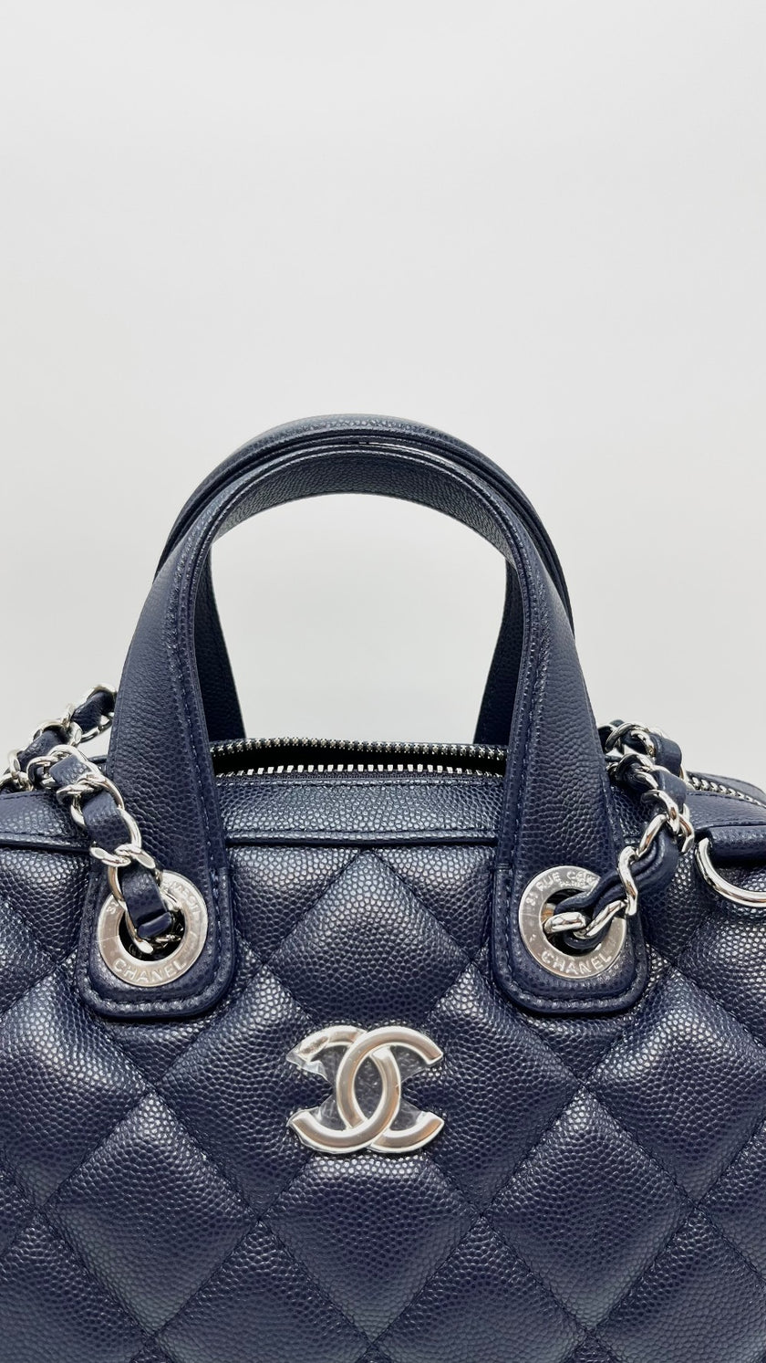 Brand New. Chanel 25 Bowler Caviar Blue SHW. C1PA750L|16536