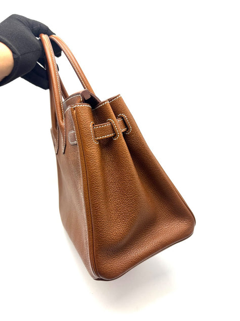 Like New. Hermes 3 in 1 Birkin 30 Fauve Barenia Faubourg and Toile GHW. UAS791NF|17448