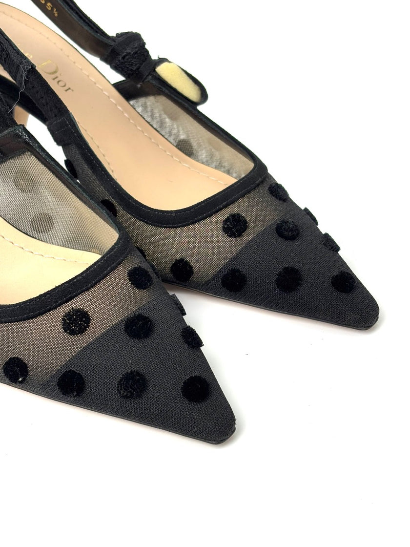 Like New. Dior Slingback Low Heel Polka Black. 35.5|7451
