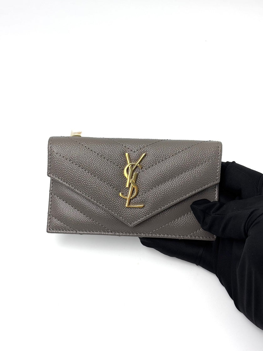Brand New. YSL Small Envelope Flap Wallet Gray|7175