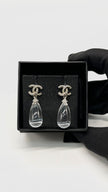 Brand New. Chanel CC Crystal Silver Tone Drop Earrings|8805