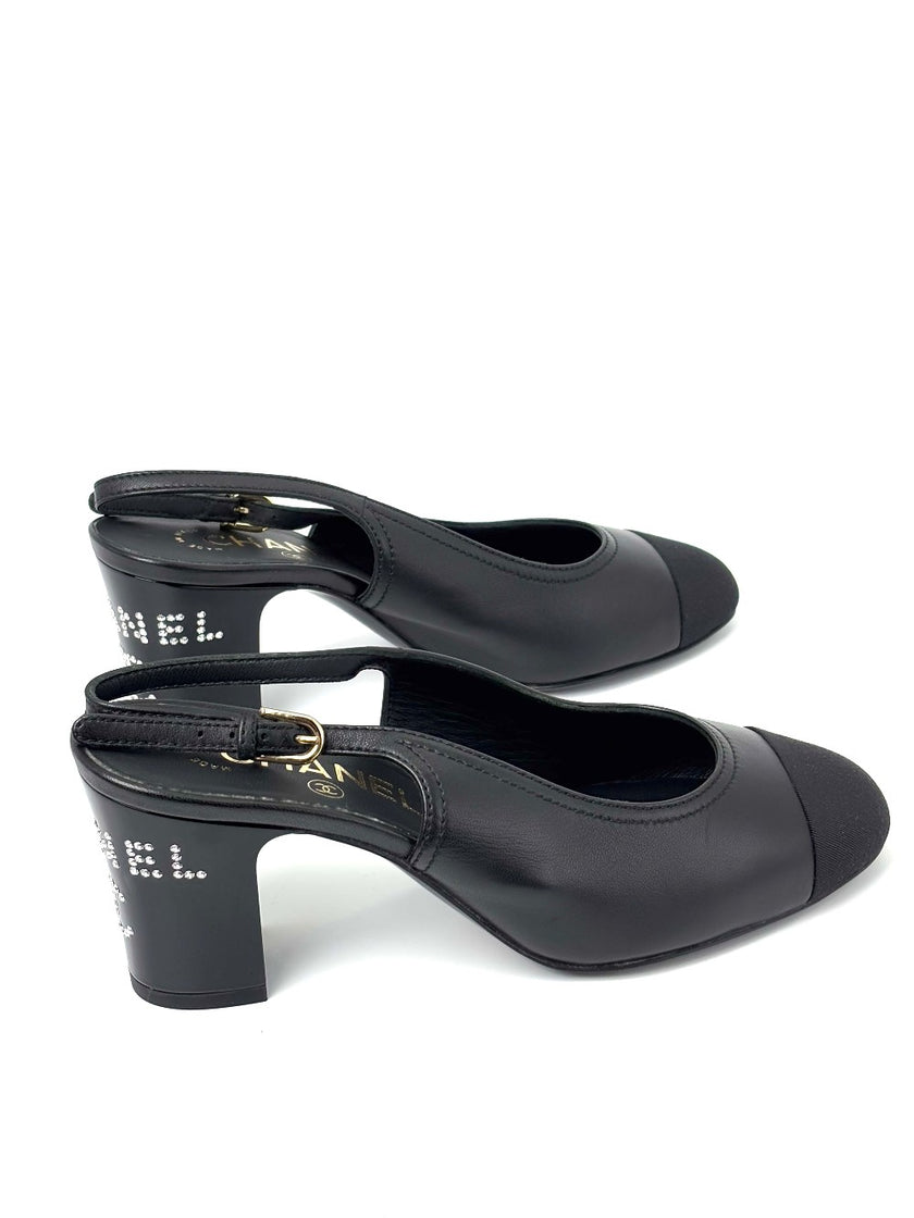 Brand New. Chanel Slingback Black Low Heel. 36|7664